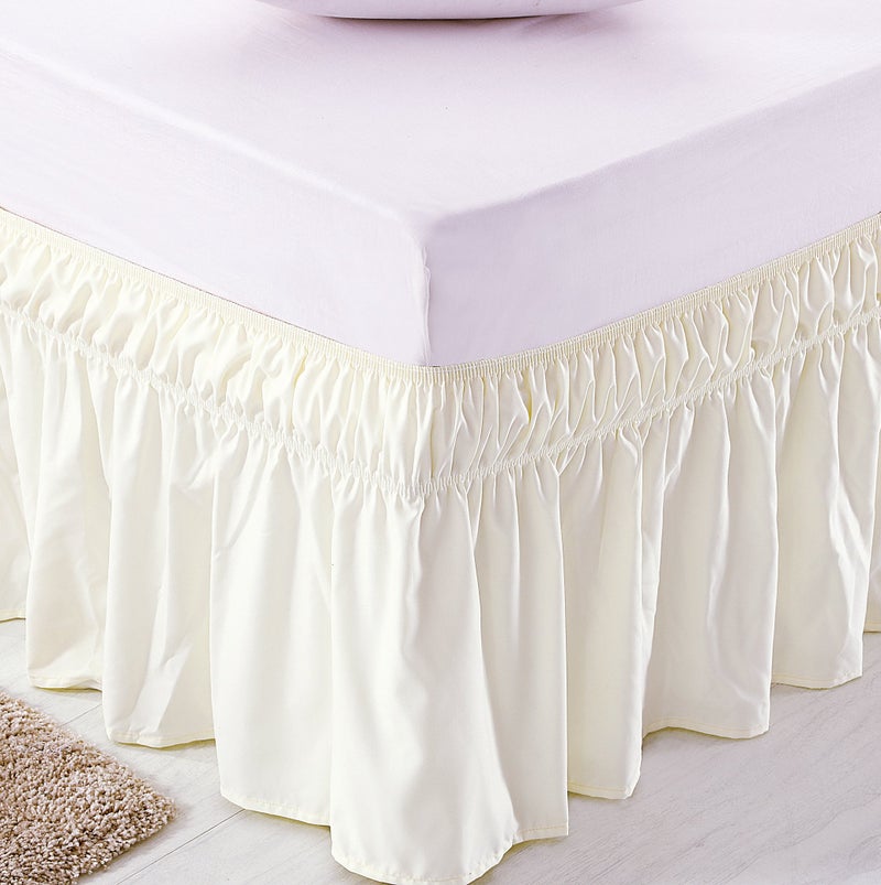 MEILA Wrap Around Bed Skirt Three Fabric Sides Elastic Dust Ruffled 16 Inch Tailored Drop Easy to Install Fade Resistant-Ivory  Queen/King - Image 3